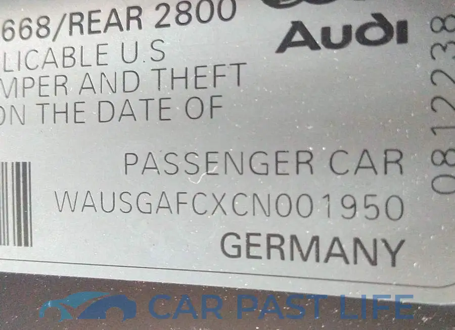 WAUSGAFCXCN001950# 9