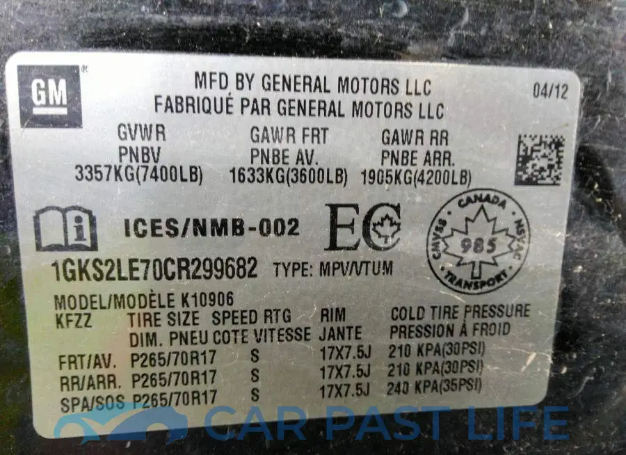 1GKS2LE70CR299682# 9