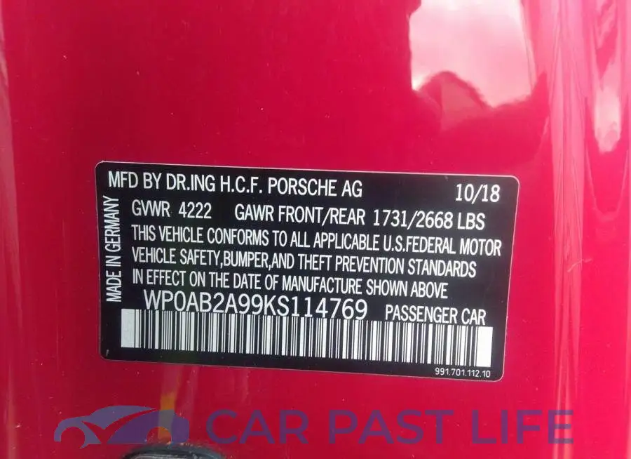 WP0AB2A99KS114769# 9