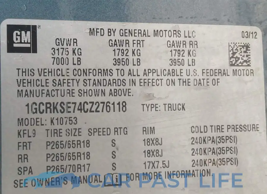 1GCRKSE74CZ276118# 9