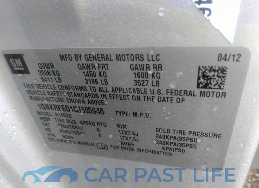 1GNKRFED1CJ305946# 9