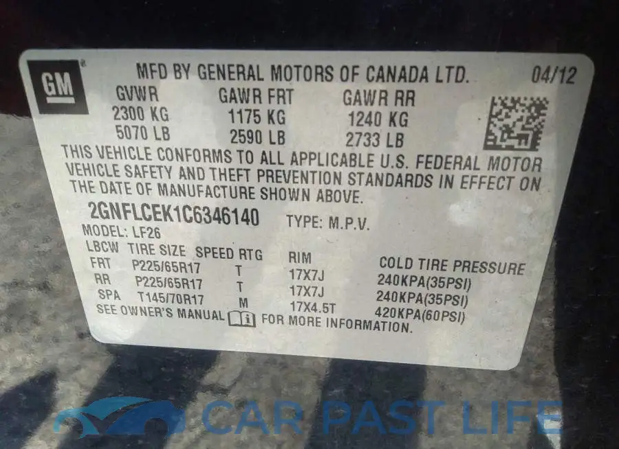 2GNFLCEK1C6346140# 9