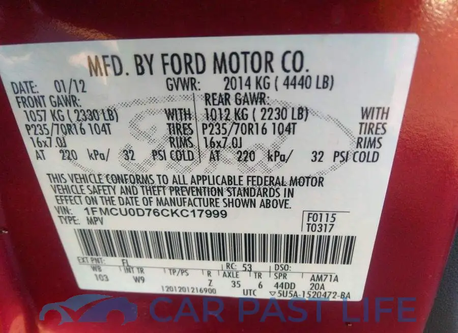 1FMCU0D76CKC17999# 9