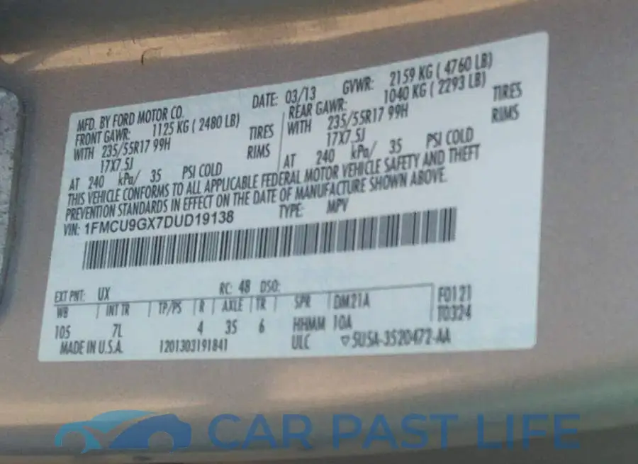 1FMCU9GX7DUD19138# 9