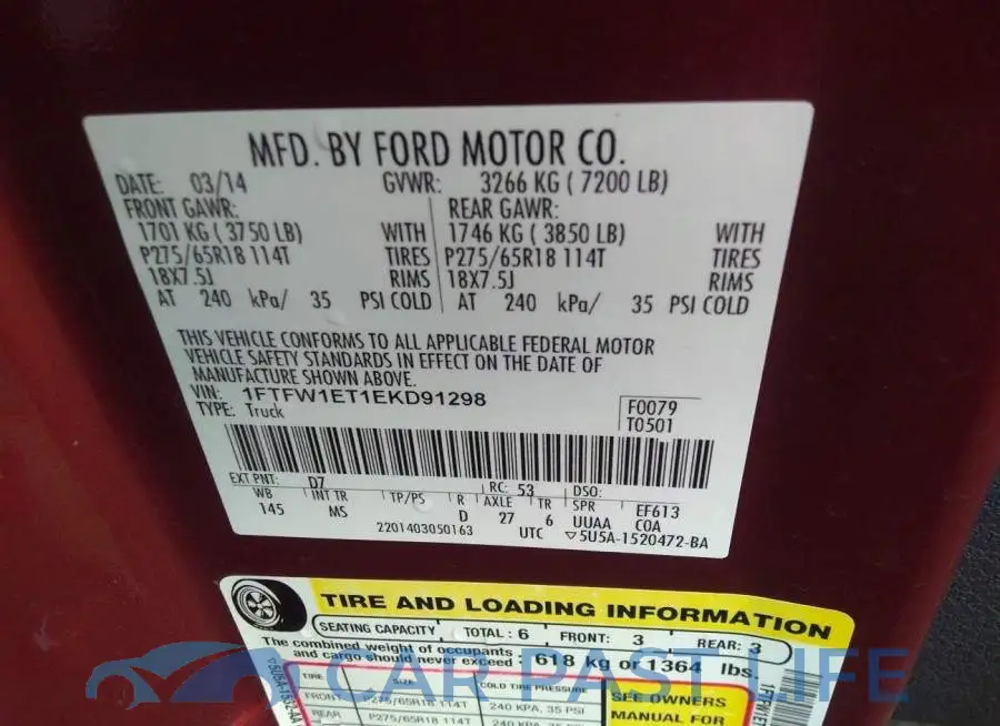 1FTFW1ET1EKD91298# 9