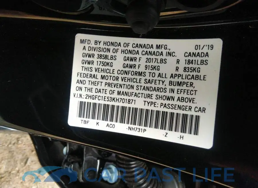 2HGFC1E53KH701871# 9