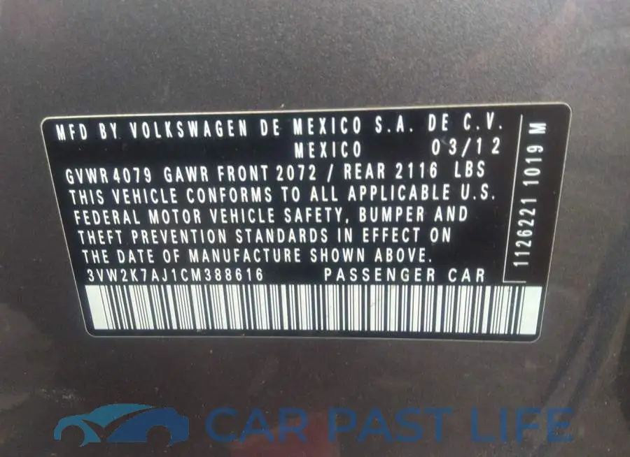 3VW2K7AJ1CM388616# 9