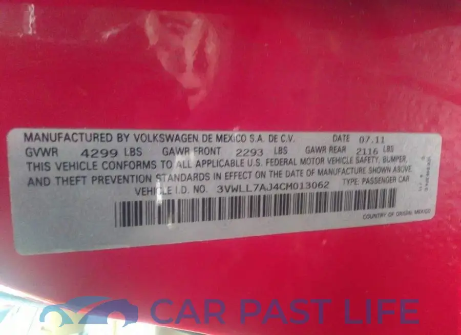 3VWLL7AJ4CM013062# 9
