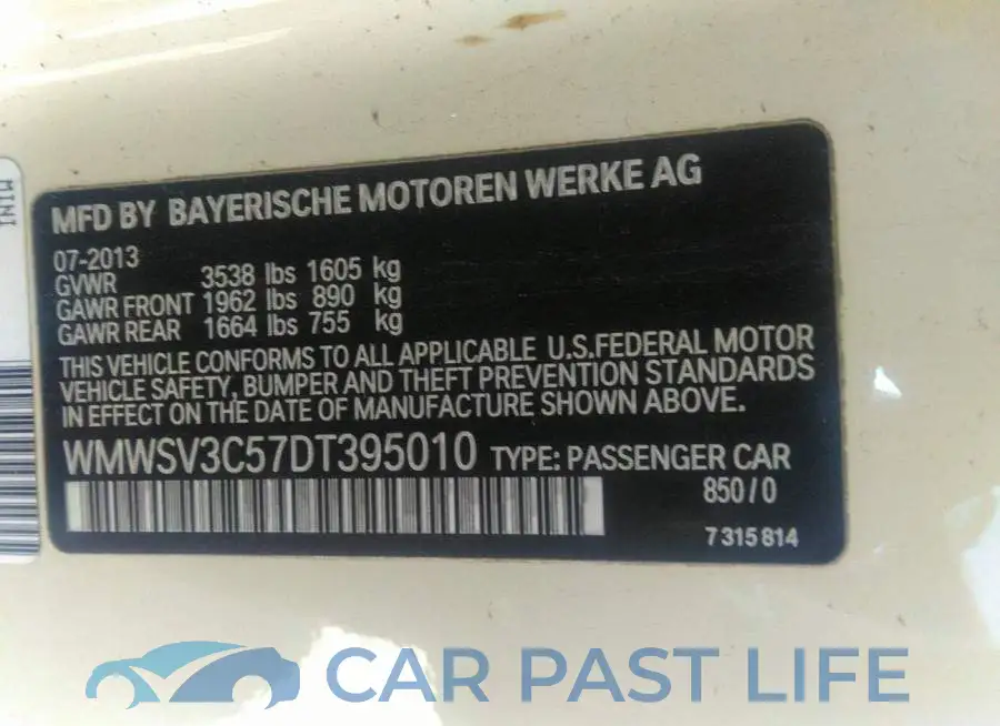 WMWSV3C57DT395010# 9