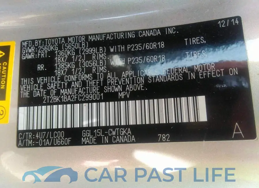 2T2BK1BA2FC299001# 9