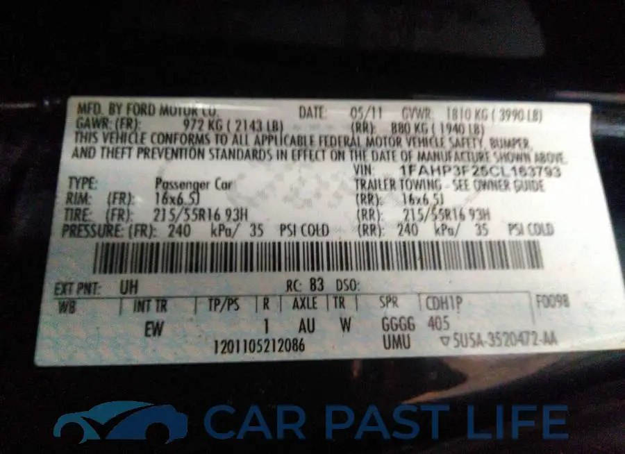 1FAHP3F25CL163793# 9