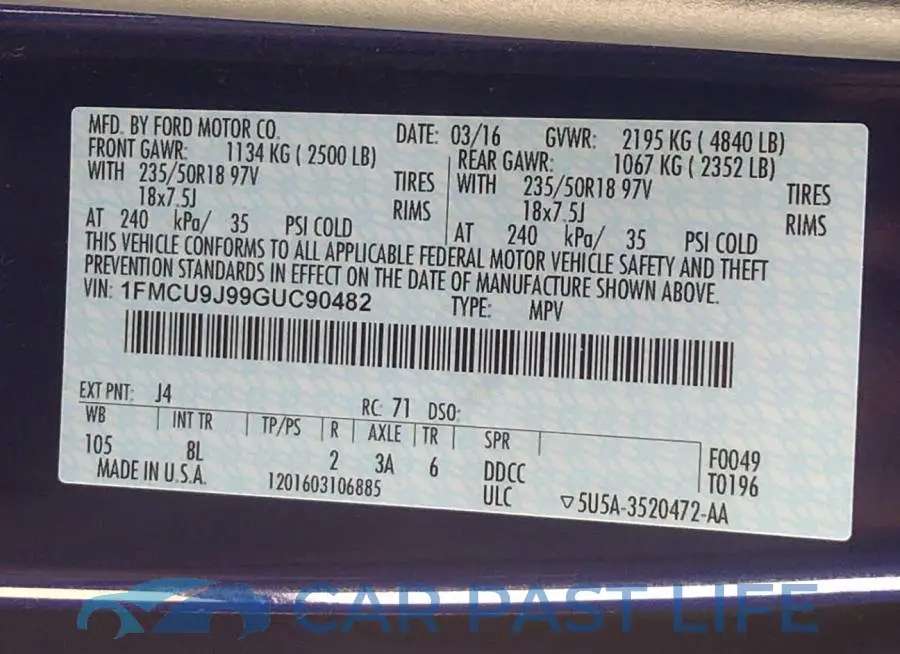 1FMCU9J99GUC90482# 9