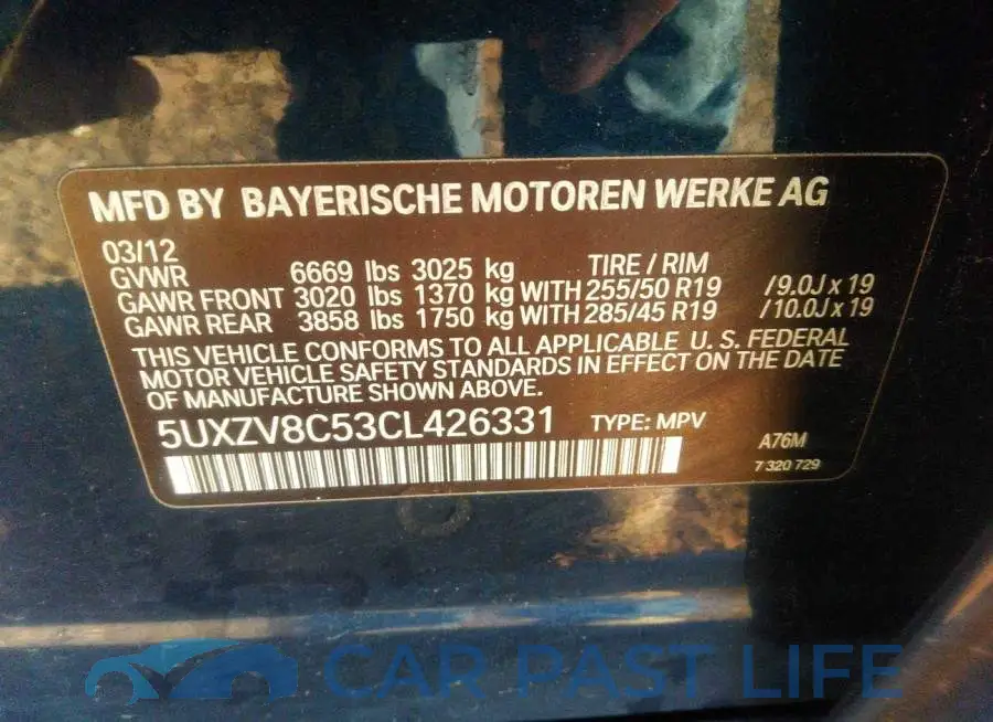5UXZV8C53CL426331# 9
