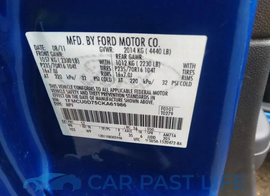 1FMCU0D75CKA61986# 9