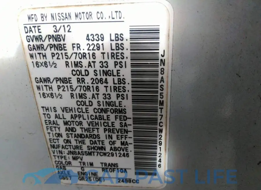 JN8AS5MT7CW291246# 9
