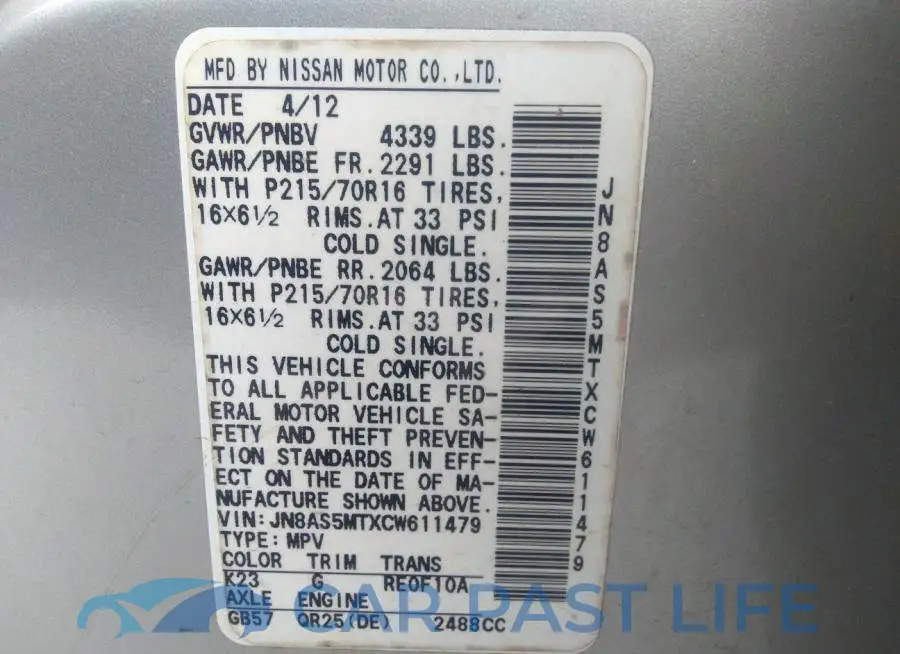 JN8AS5MTXCW611479# 9