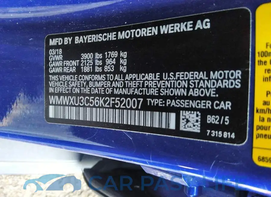 WMWXU3C56K2F52007# 9