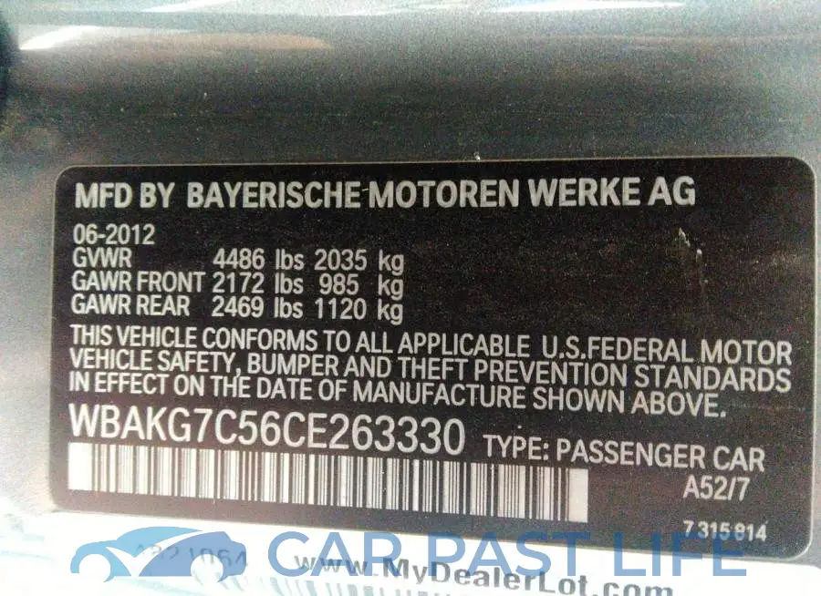 WBAKG7C56CE263330# 9