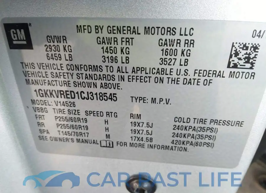 1GKKVRED1CJ318545# 9