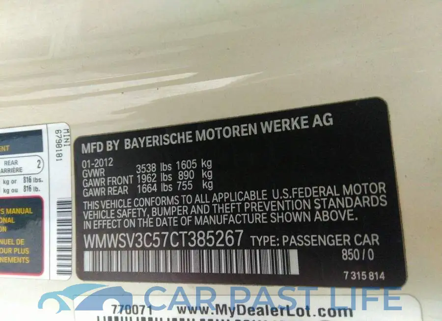 WMWSV3C57CT385267# 9