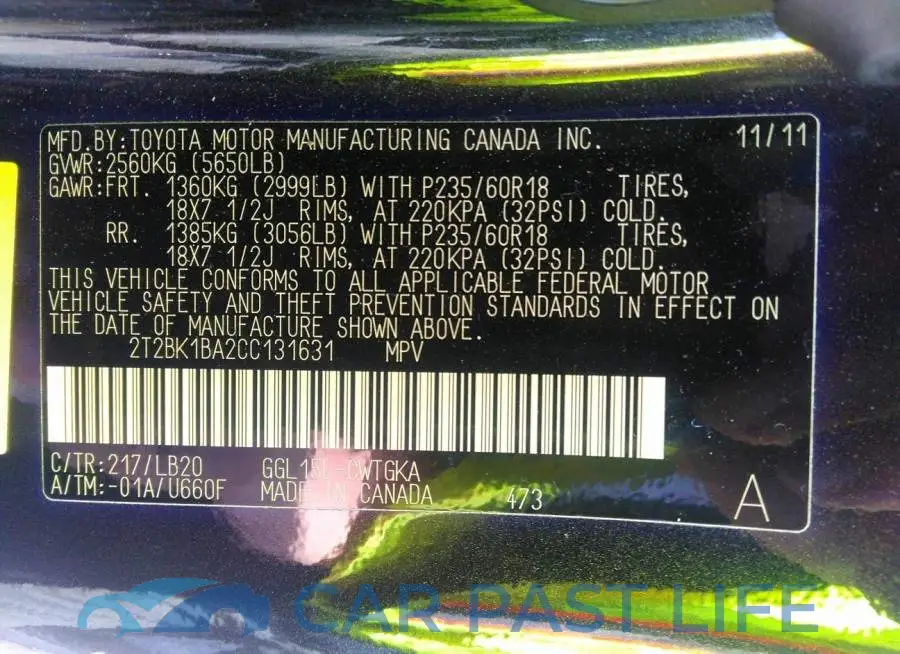 2T2BK1BA2CC131631# 9