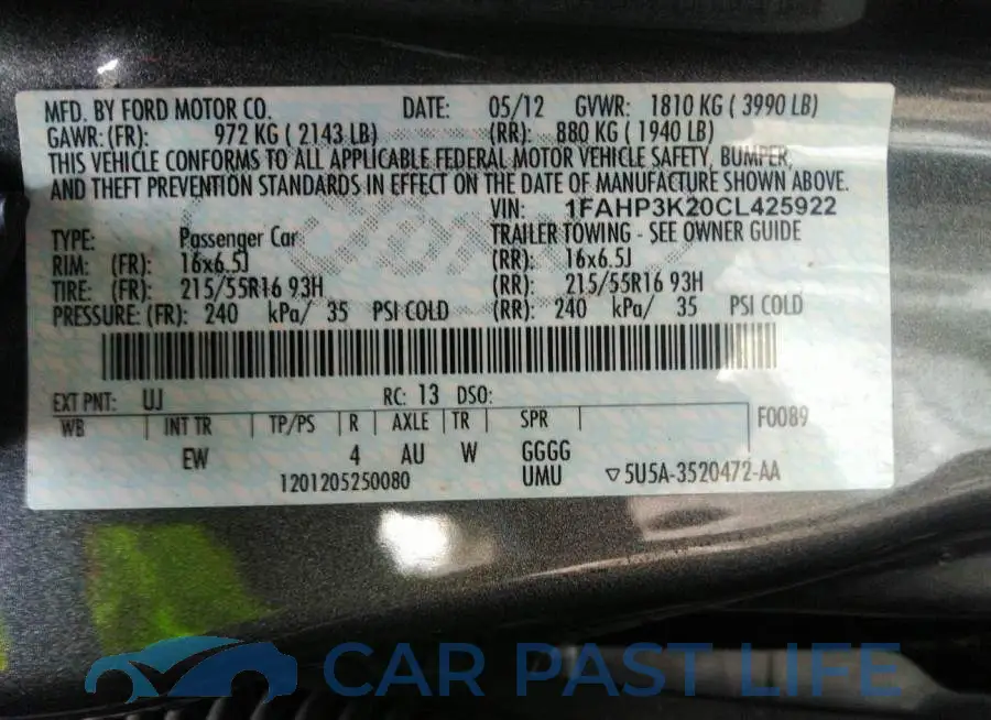 1FAHP3K20CL425922# 9