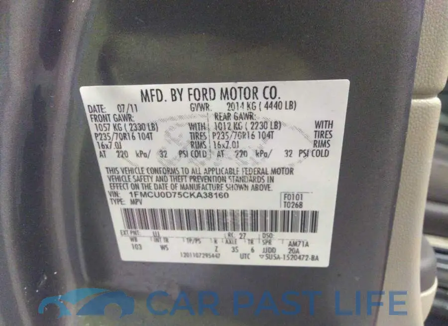 1FMCU0D75CKA38160# 9