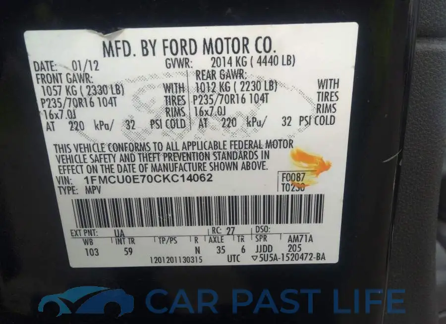 1FMCU0E70CKC14062# 9
