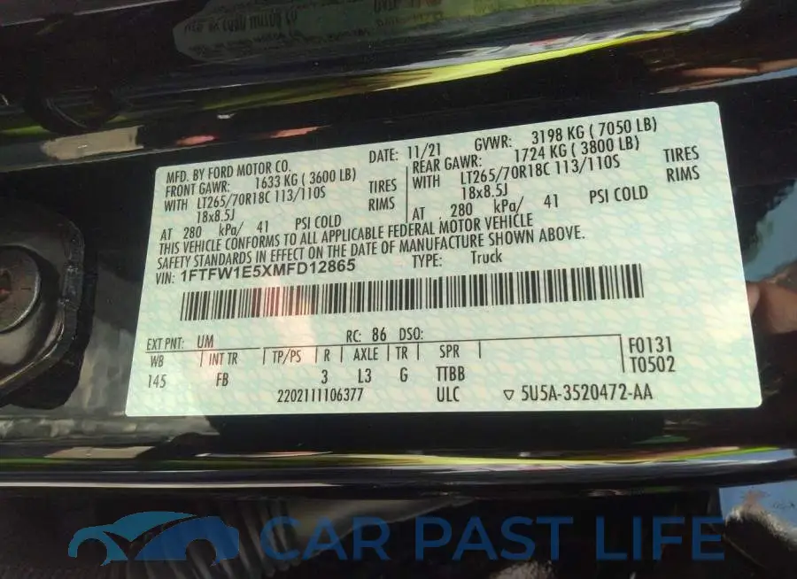 1FTFW1E5XMFD12865# 9