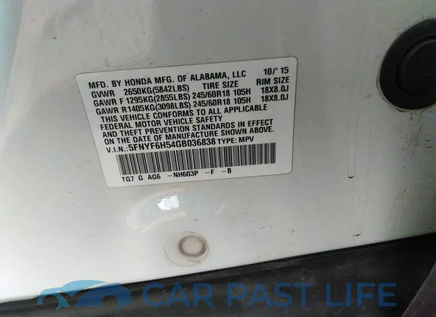 5FNYF6H54GB036838# 9