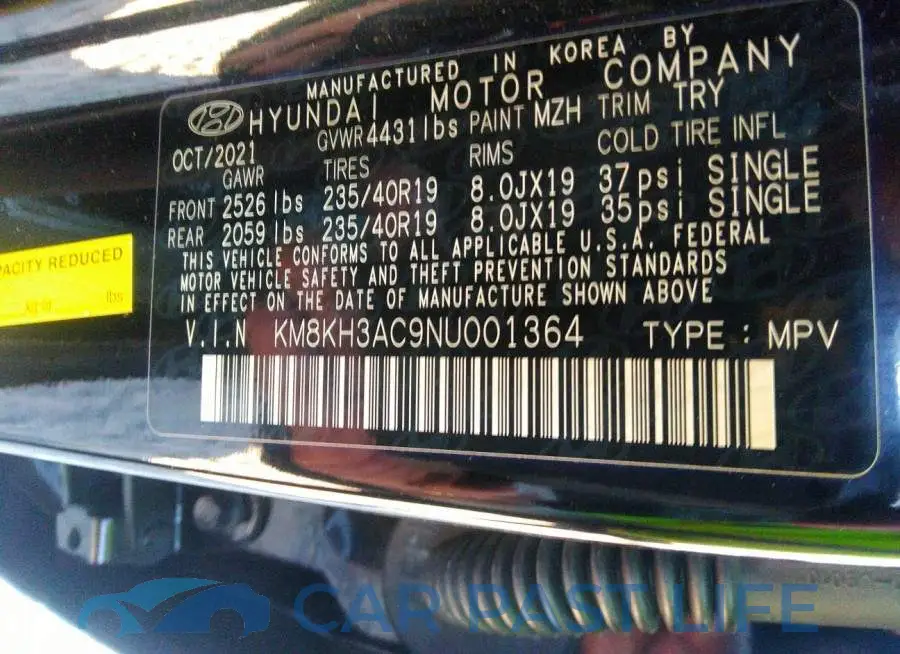 KM8KH3AC9NU001364# 9