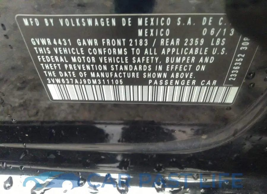 3VW637AJ9DM311105# 9