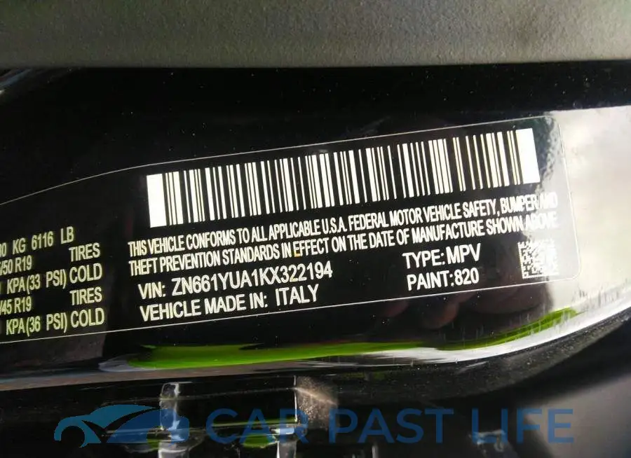 ZN661YUA1KX322194# 9