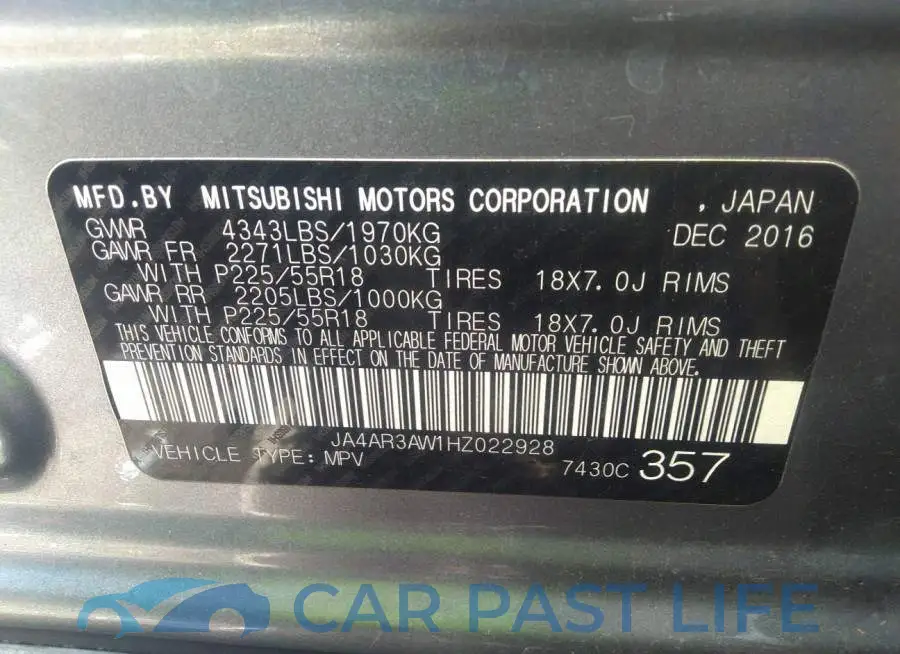 JA4AR3AW1HZ022928# 9