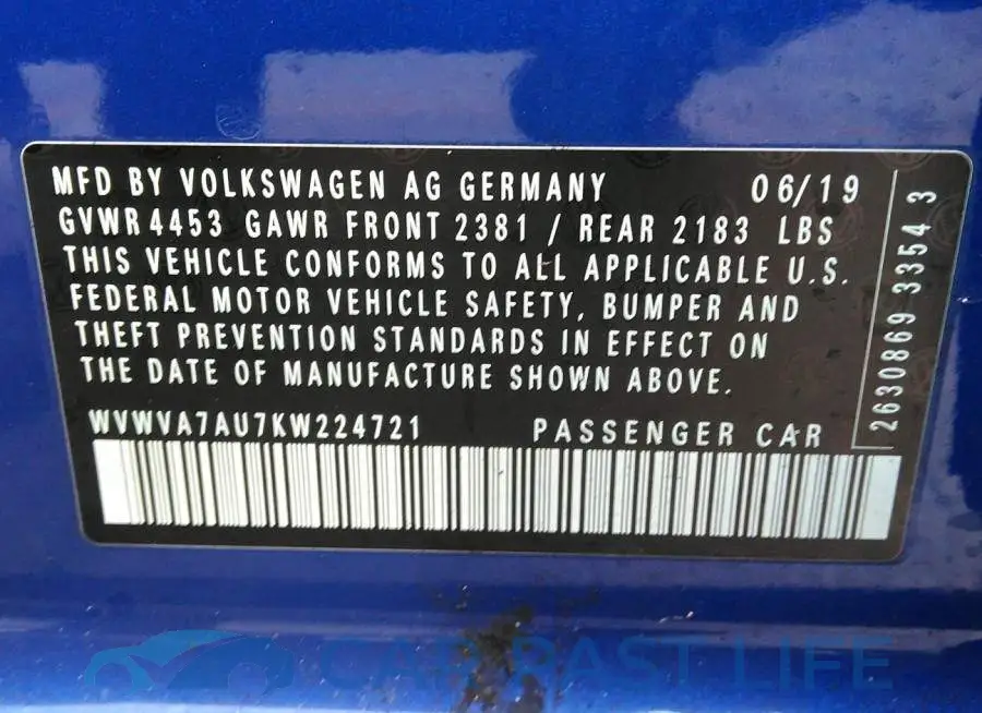 WVWVA7AU7KW224721# 9