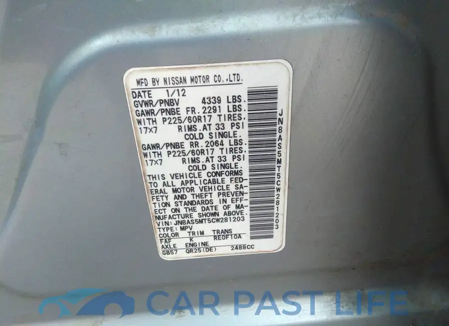 JN8AS5MT5CW281203# 9