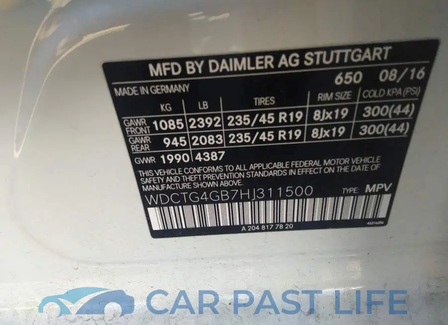 WDCTG4GB7HJ311500# 9