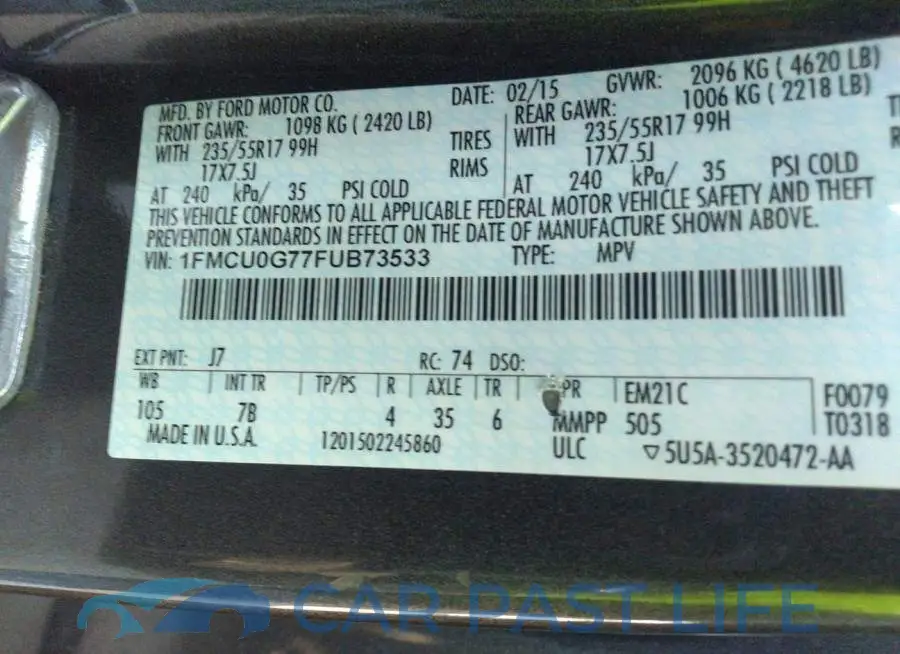 1FMCU0G77FUB73533# 9