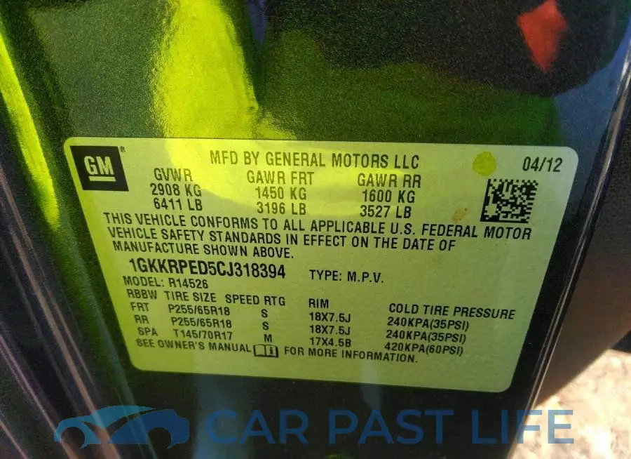 1GKKRPED5CJ318394# 9