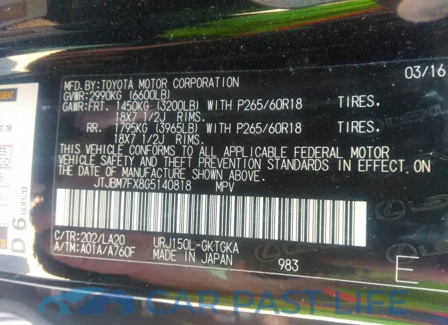 JTJBM7FX8G5140818# 9