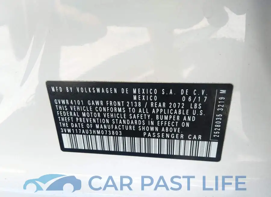3VW117AU3HM073803# 9