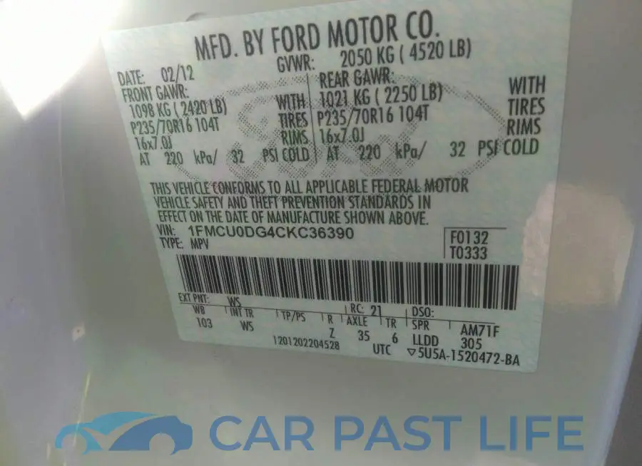 1FMCU0DG4CKC36390# 9