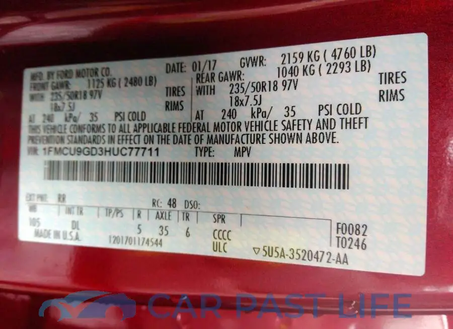1FMCU9GD3HUC77711# 9