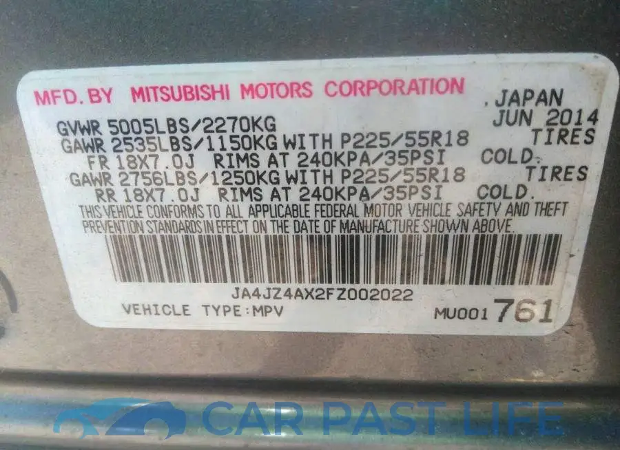 JA4JZ4AX2FZ002022# 9