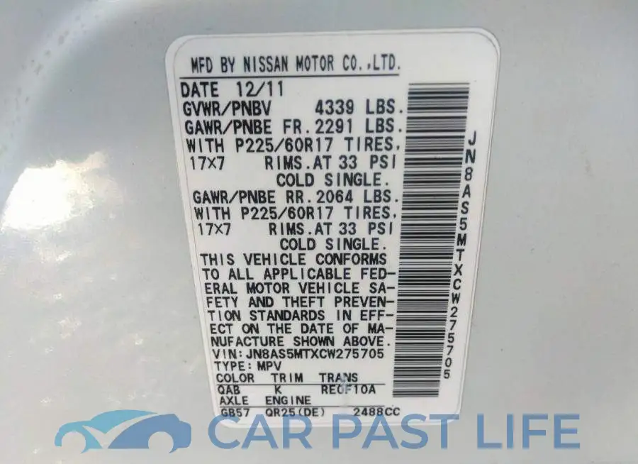 JN8AS5MTXCW275705# 9