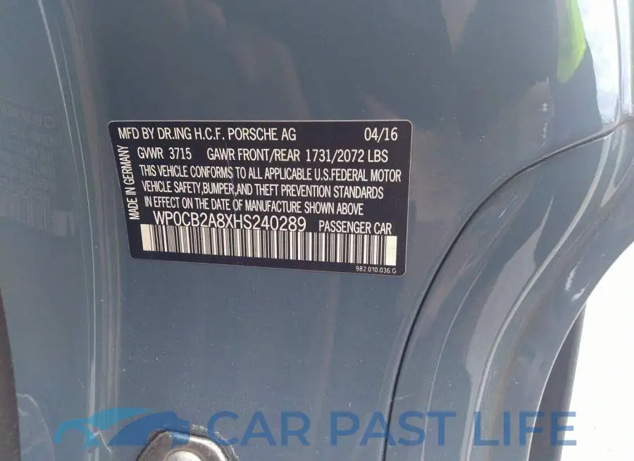 WP0CB2A8XHS240289# 9
