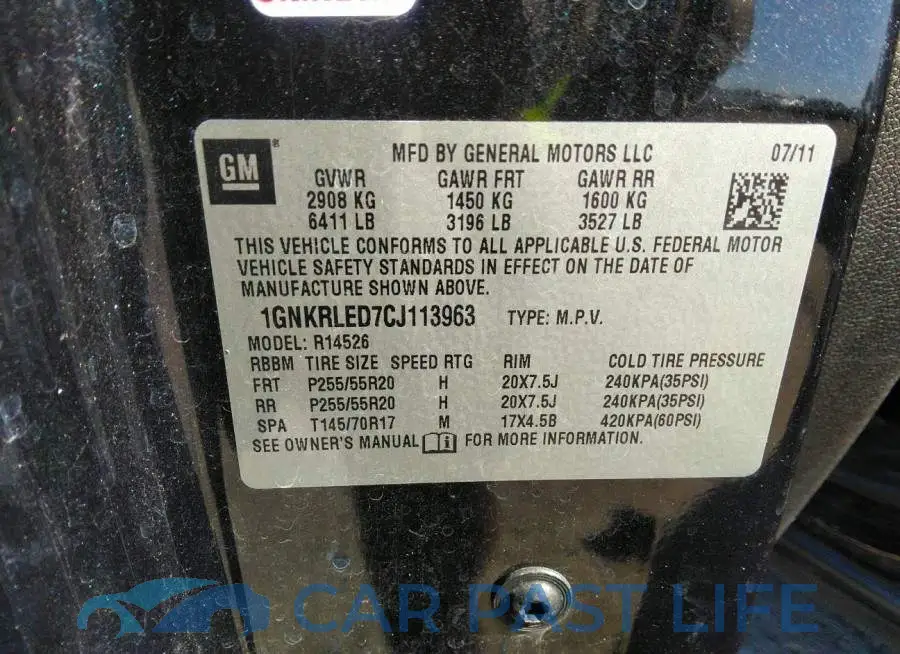 1GNKRLED7CJ113963# 9