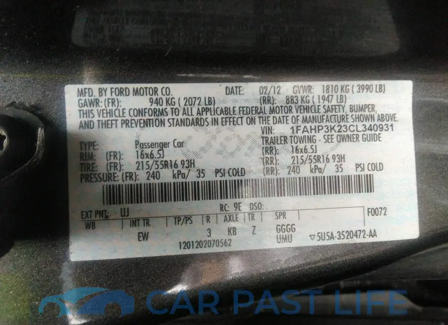 1FAHP3K23CL340931# 9