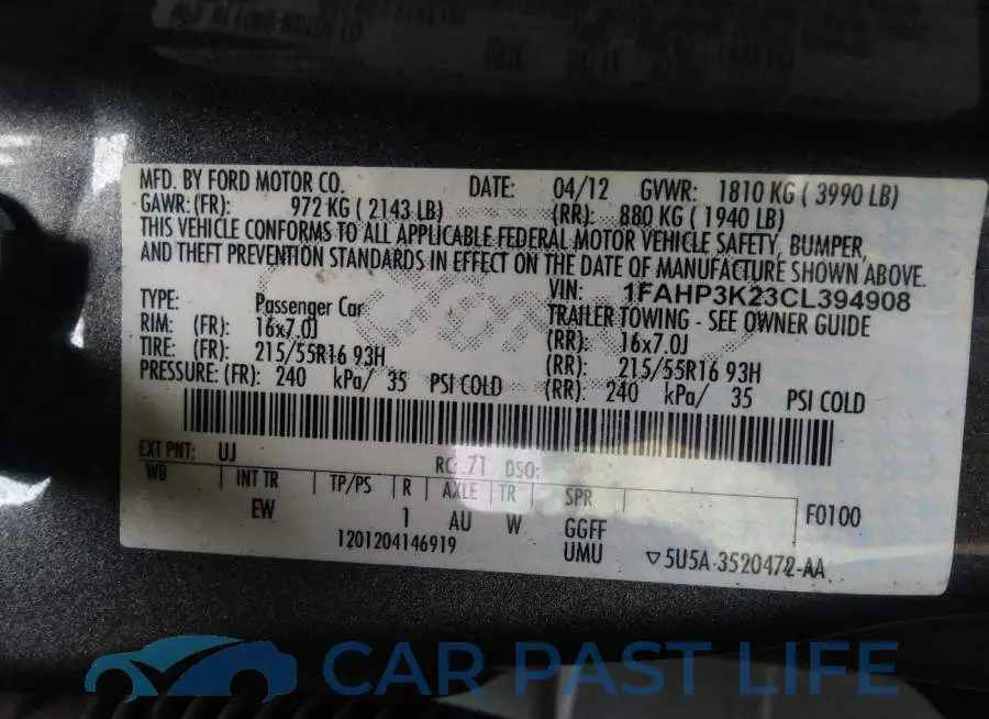 1FAHP3K23CL394908# 9