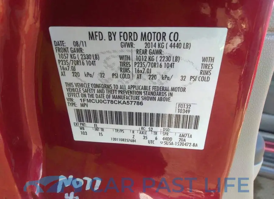1FMCU0C78CKA57786# 9